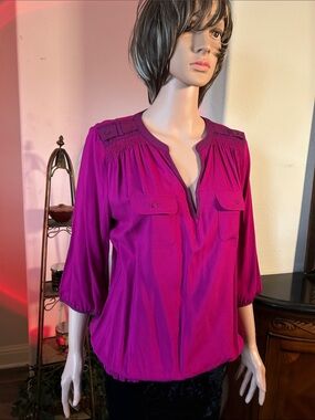 a.n.a Women's Fuchsia Split-Neck Utility Blouse